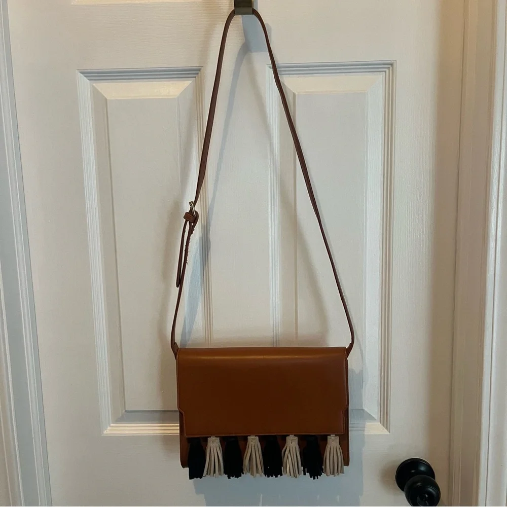 NWOT Lionel Chic Brown and Black Crossbody Bag with Tassel Accents - Picture 8 of 8